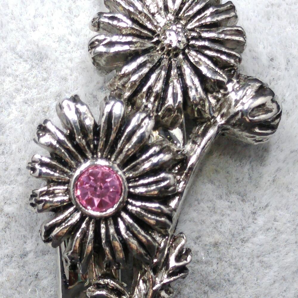 Lenox October Flower Bracelet Pink Rhinestone Silver Tone Hinged - Picture 5 of 10